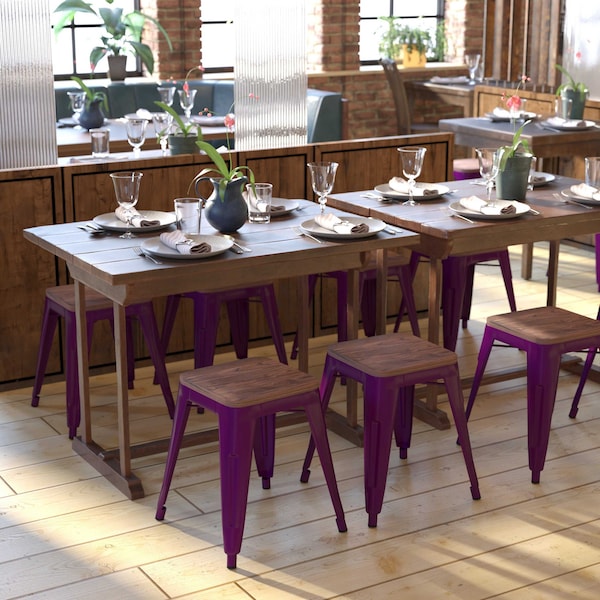 Flash Furniture 4 " Purple Metal Stool with Wood Seat, PK4 ET-BT3503-18-PR-WD-GG - main